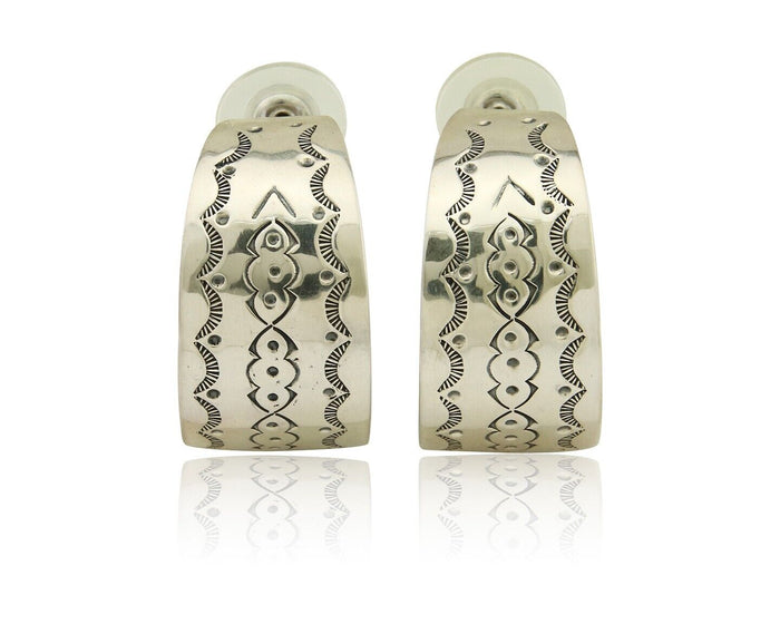 Navajo Earrings 925 Silver Half Hoop Handmade Native American Artist C.80's