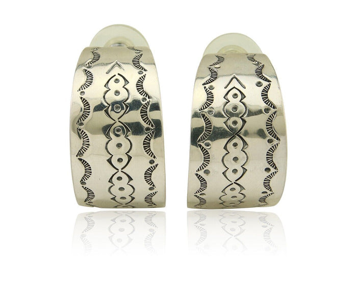 Navajo Earrings 925 Silver Half Hoop Handmade Native American Artist C.80's
