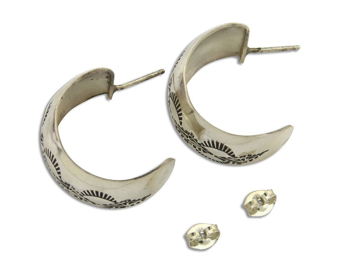 Navajo Earrings 925 Silver Half Hoop Handmade Native American Artist C.80's