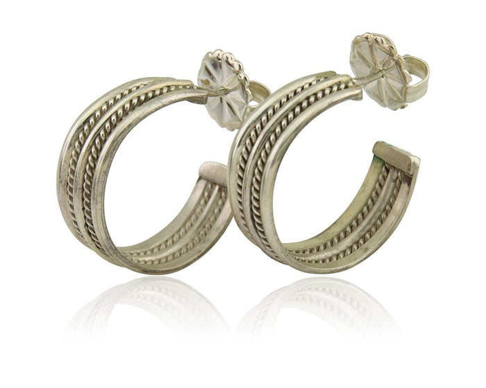 Navajo Earrings 925 Silver Half Hoop Handmade Native American Artist C.80's