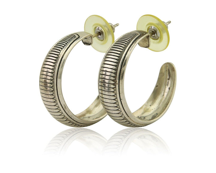 Navajo Earrings 925 Silver Half Hoop Handmade Native American Artist C.80's