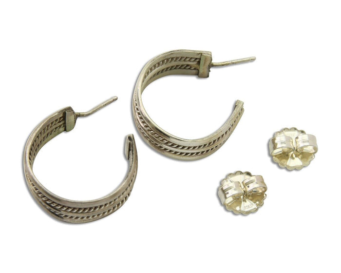 Navajo Earrings 925 Silver Half Hoop Handmade Native American Artist C.80's