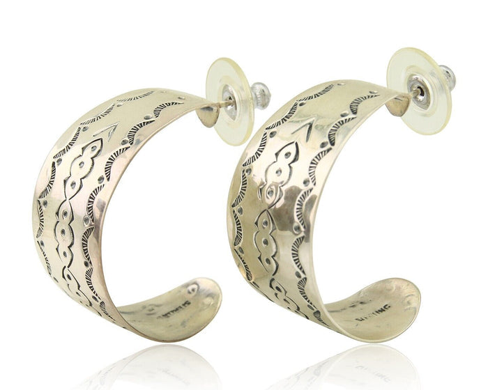 Navajo Earrings 925 Silver Half Hoop Handmade Native American Artist C.80's