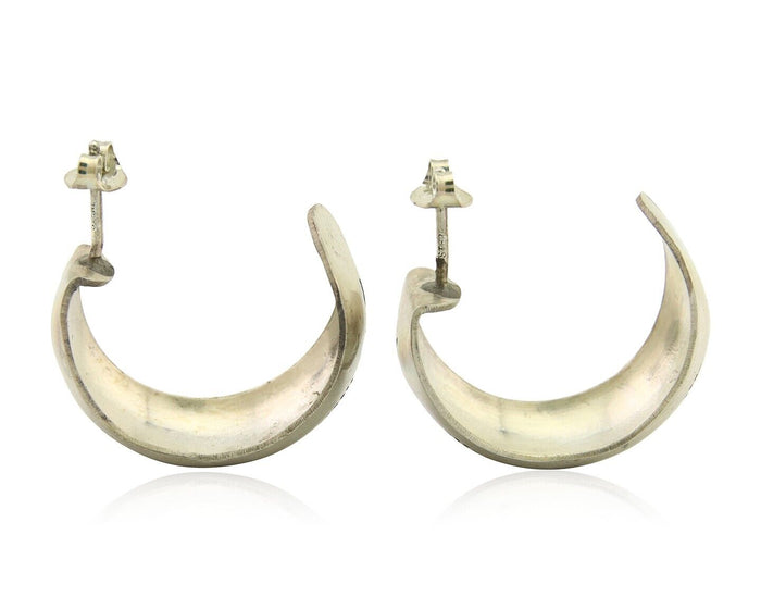 Navajo Earrings 925 Silver Half Hoop Handmade Native American Artist C.80's