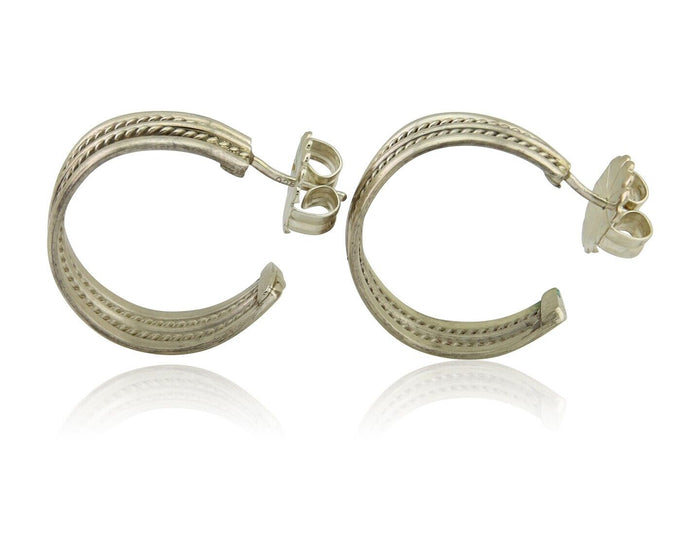 Navajo Earrings 925 Silver Half Hoop Handmade Native American Artist C.80's