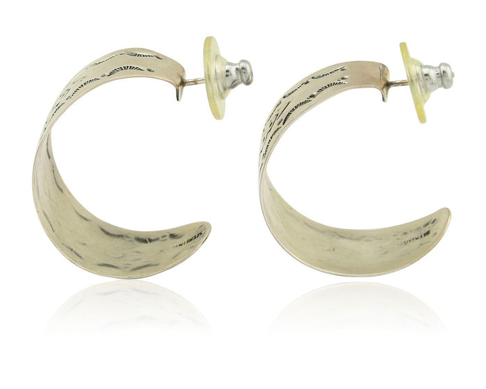 Navajo Earrings 925 Silver Half Hoop Handmade Native American Artist C.80's