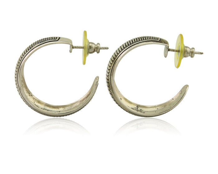 Navajo Earrings 925 Silver Half Hoop Handmade Native American Artist C.80's