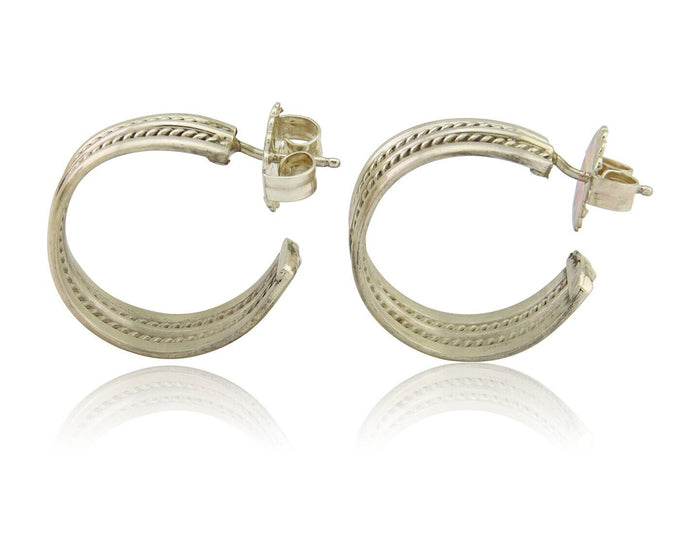 Navajo Earrings 925 Silver Half Hoop Handmade Native American Artist C.80's