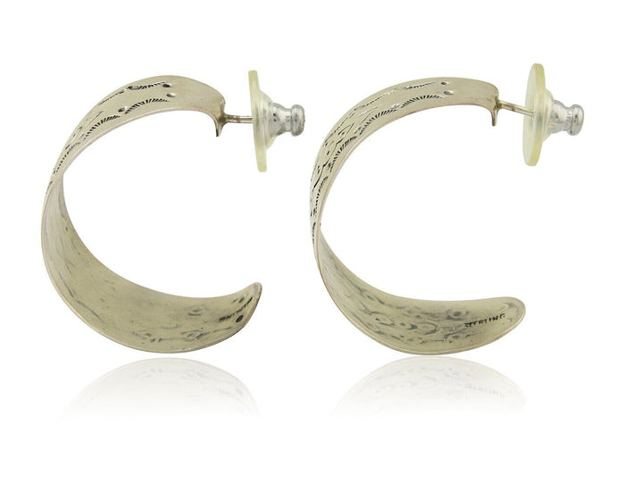 Navajo Earrings 925 Silver Half Hoop Handmade Native American Artist C.80's