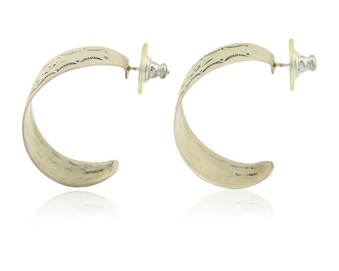 Navajo Earrings 925 Silver Half Hoop Handmade Native American Artist C.80's