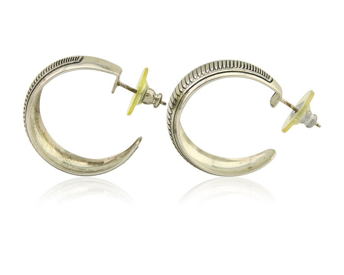 Navajo Earrings 925 Silver Half Hoop Handmade Native American Artist C.80's