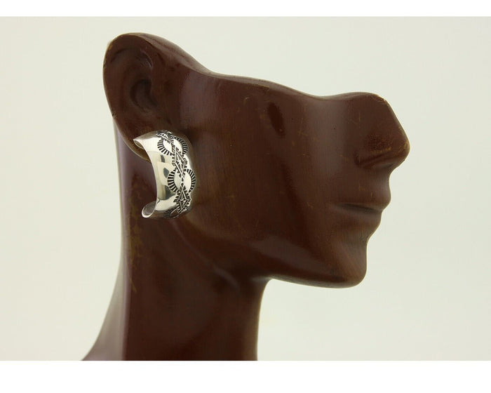 Navajo Earrings 925 Silver Half Hoop Handmade Native American Artist C.80's