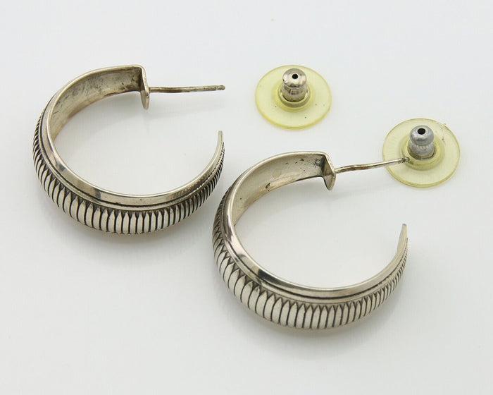 Navajo Earrings 925 Silver Half Hoop Handmade Native American Artist C.80's