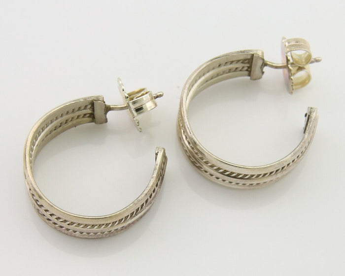 Navajo Earrings 925 Silver Half Hoop Handmade Native American Artist C.80's