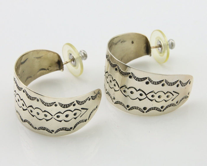 Navajo Earrings 925 Silver Half Hoop Handmade Native American Artist C.80's