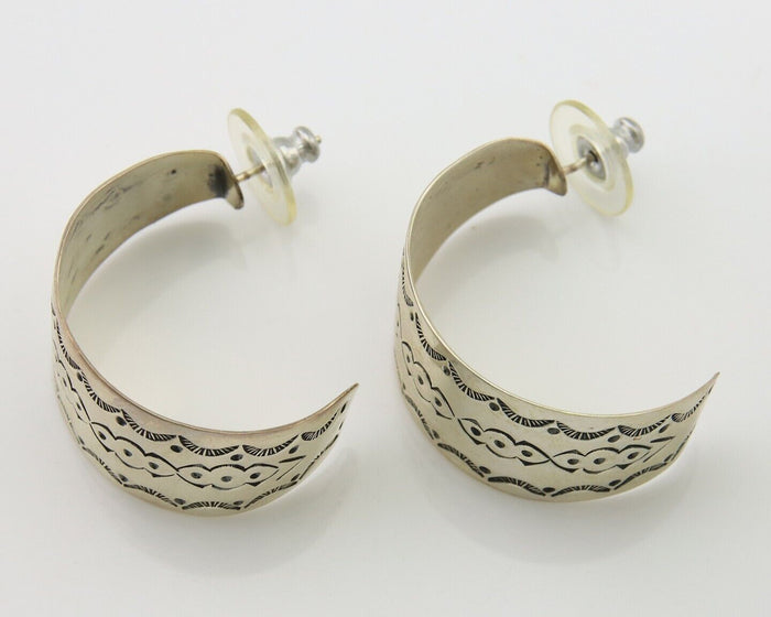 Navajo Earrings 925 Silver Half Hoop Handmade Native American Artist C.80's
