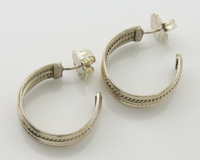Navajo Earrings 925 Silver Half Hoop Handmade Native American Artist C.80's