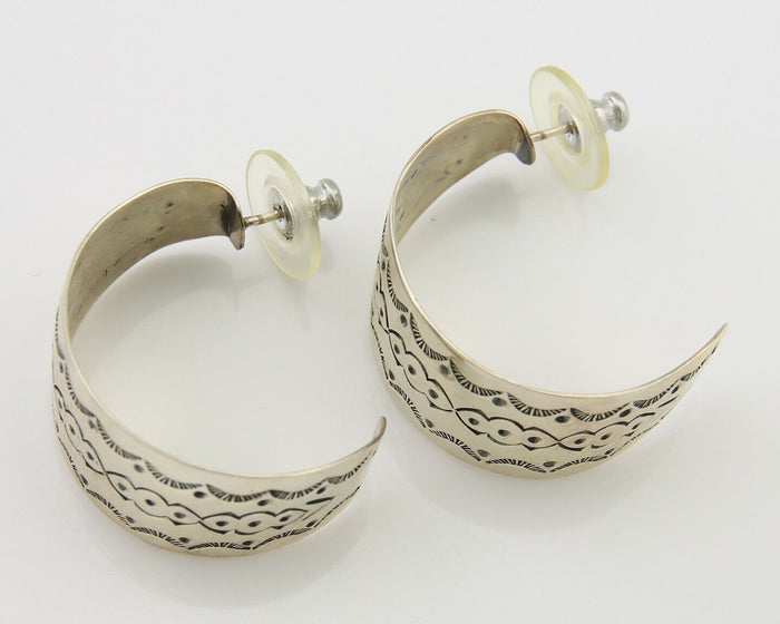 Navajo Earrings 925 Silver Half Hoop Handmade Native American Artist C.80's