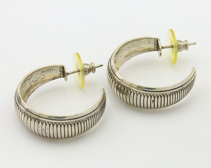 Navajo Earrings 925 Silver Half Hoop Handmade Native American Artist C.80's