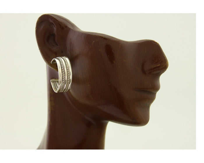 Navajo Earrings 925 Silver Half Hoop Handmade Native American Artist C.80's