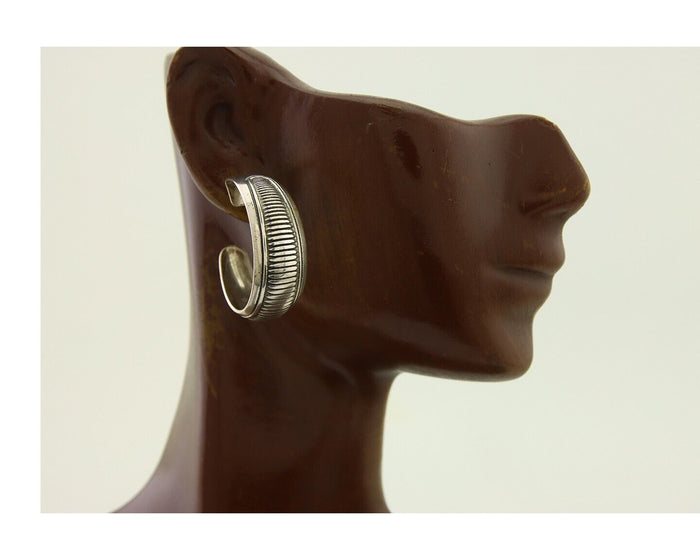 Navajo Earrings 925 Silver Half Hoop Handmade Native American Artist C.80's