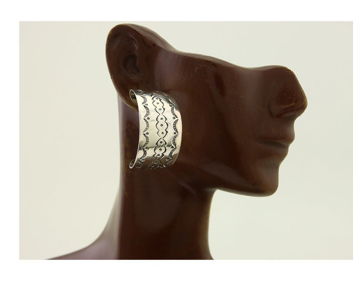 Navajo Earrings 925 Silver Half Hoop Handmade Native American Artist C.80's