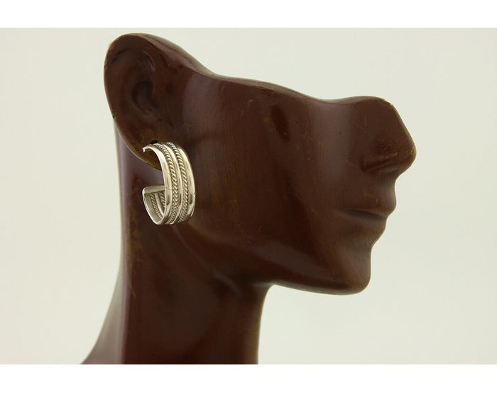 Navajo Earrings 925 Silver Half Hoop Handmade Native American Artist C.80's
