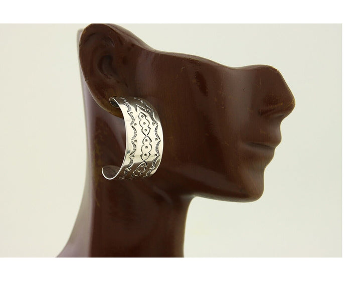 Navajo Earrings 925 Silver Half Hoop Handmade Native American Artist C.80's