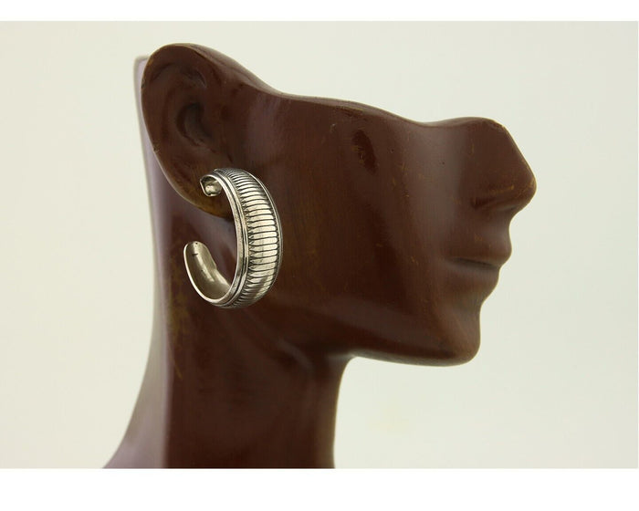 Navajo Earrings 925 Silver Half Hoop Handmade Native American Artist C.80's