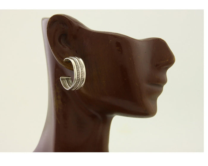 Navajo Earrings 925 Silver Half Hoop Handmade Native American Artist C.80's