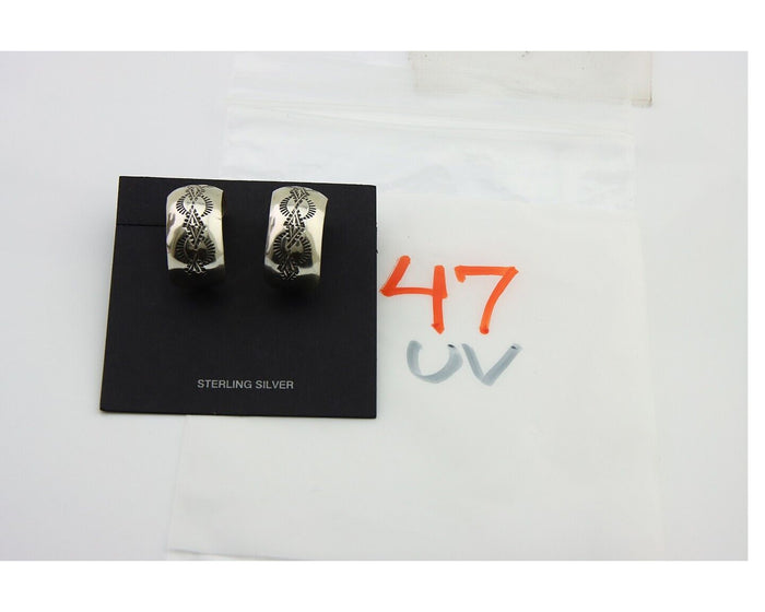 Navajo Earrings 925 Silver Half Hoop Handmade Native American Artist C.80's