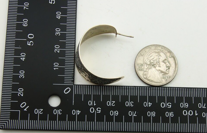 Navajo Earrings 925 Silver Half Hoop Handmade Native American Artist C.80's