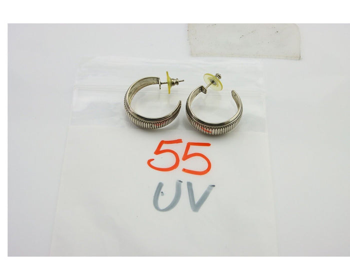 Navajo Earrings 925 Silver Half Hoop Handmade Native American Artist C.80's