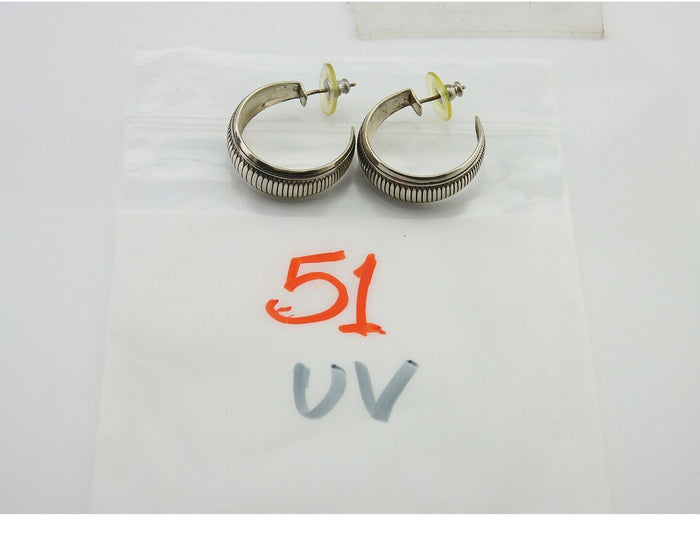 Navajo Earrings 925 Silver Half Hoop Handmade Native American Artist C.80's