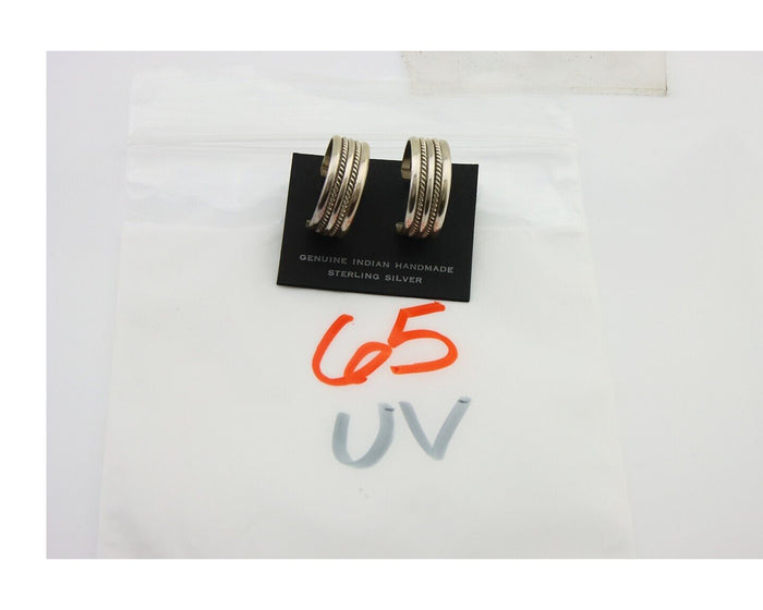 Navajo Earrings 925 Silver Half Hoop Handmade Native American Artist C.80's