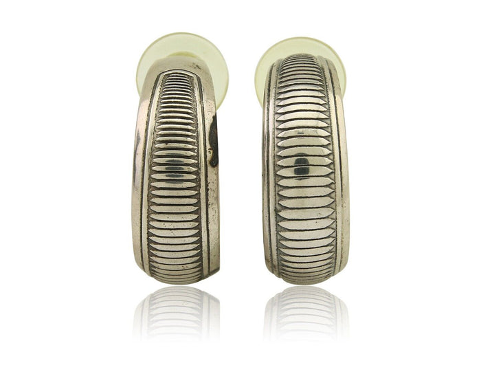 Navajo Earrings 925 Silver Half Hoop Native American Artist C.80's