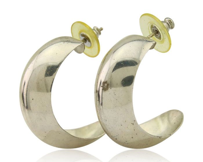 Navajo Earrings 925 Silver Half Hoop Native American Artist C.80's