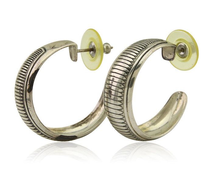 Navajo Earrings 925 Silver Half Hoop Native American Artist C.80's