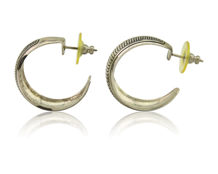 Navajo Earrings 925 Silver Half Hoop Native American Artist C.80's