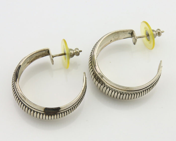 Navajo Earrings 925 Silver Half Hoop Native American Artist C.80's