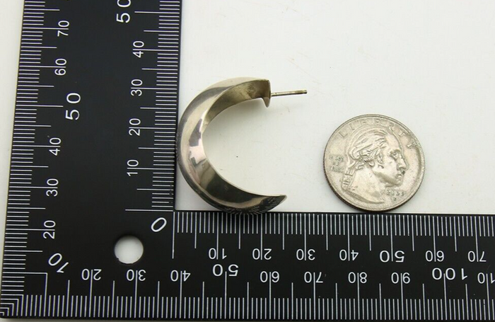 Navajo Earrings 925 Silver Half Hoop Native American Artist C.80's