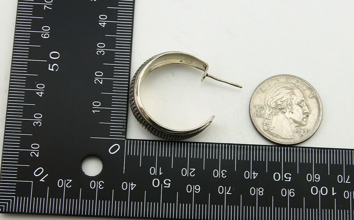 Navajo Earrings 925 Silver Half Hoop Native American Artist C.80's