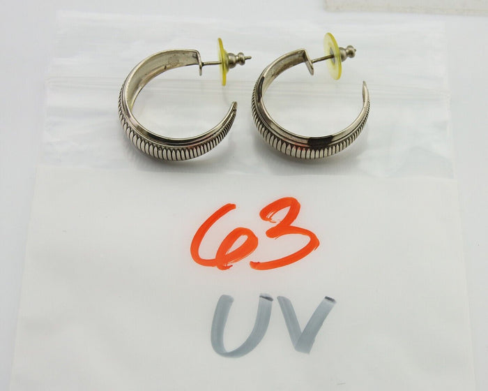 Navajo Earrings 925 Silver Half Hoop Native American Artist C.80's