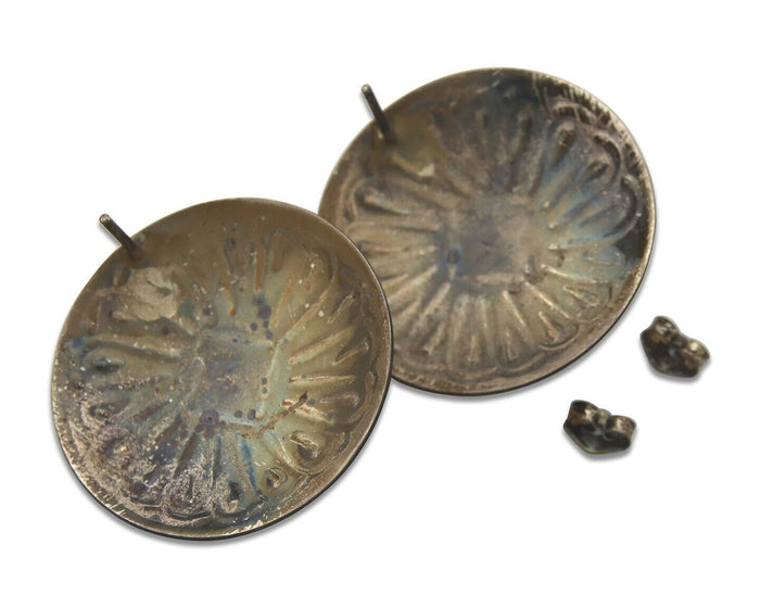 Navajo Earrings 925 Silver Handmade Concho Natural Turquoise Native Artist C80s