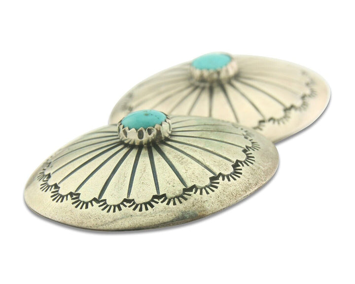 Navajo Earrings 925 Silver Handmade Concho Natural Turquoise Native Artist C80s