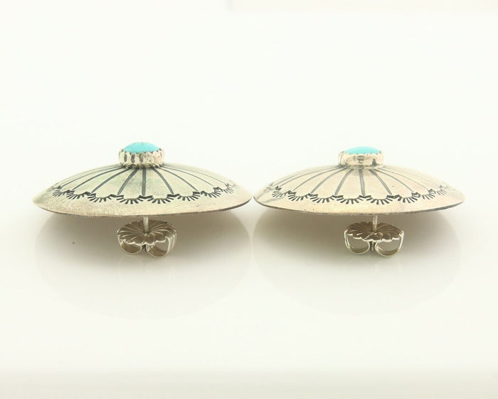Navajo Earrings 925 Silver Handmade Concho Natural Turquoise Native Artist C80s