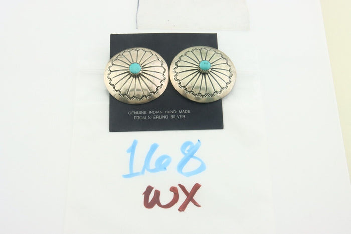 Navajo Earrings 925 Silver Handmade Concho Natural Turquoise Native Artist C80s
