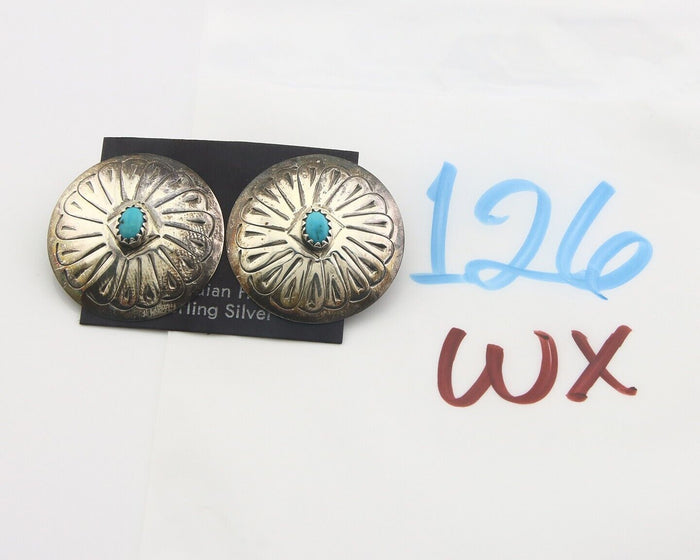 Navajo Earrings 925 Silver Handmade Concho Natural Turquoise Native Artist C80s