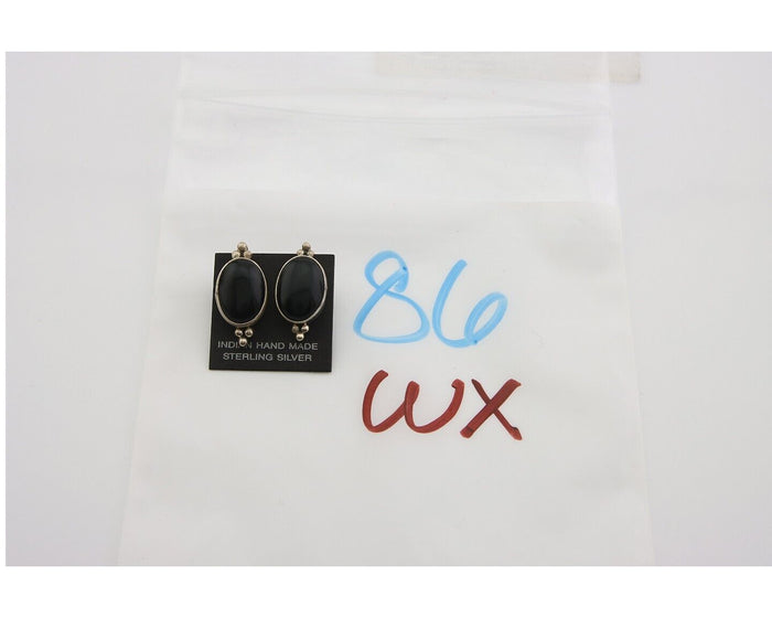 Navajo Earrings 925 Silver Handmade Natural Black Onyx Signed NAKAI C.80's
