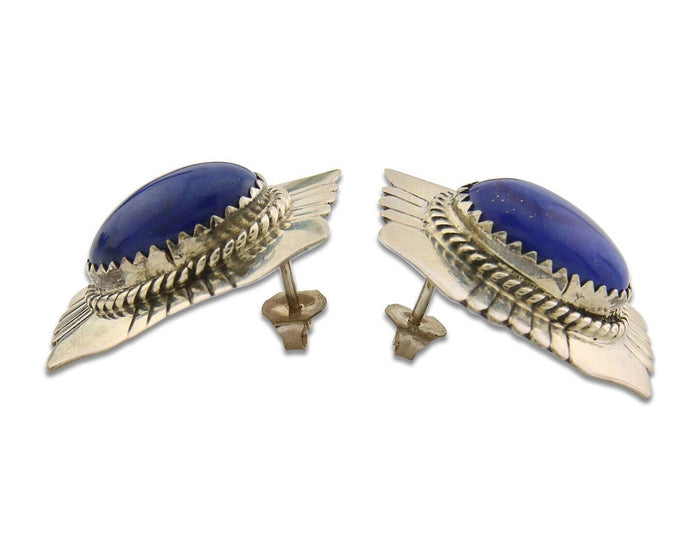 Navajo Earrings 925 Silver Handmade Natural Lapis Artist Signed Begay C.80's